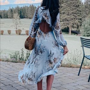 ASOS blue floral backless midi dress
